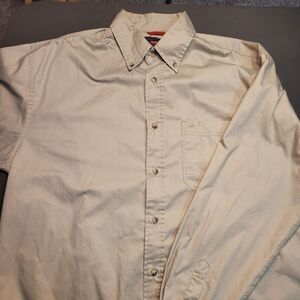 Wrangler Premium Mens Shirt Large Beige Long Sleeve Button Down Cotton EUC